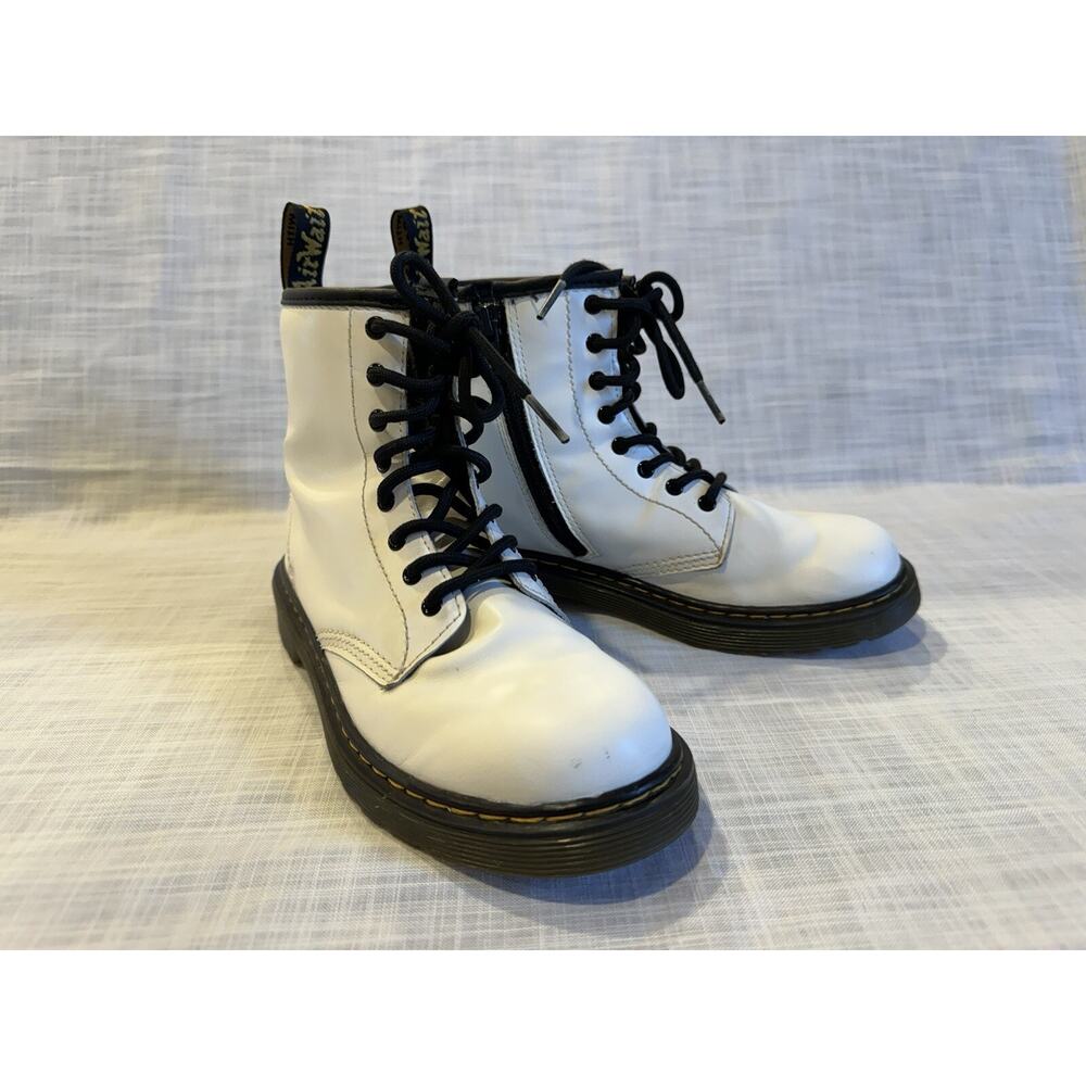 Doc Martens White 1460 Romario Leather Lace Up Side Zip Boots Junior Size 3 (US)